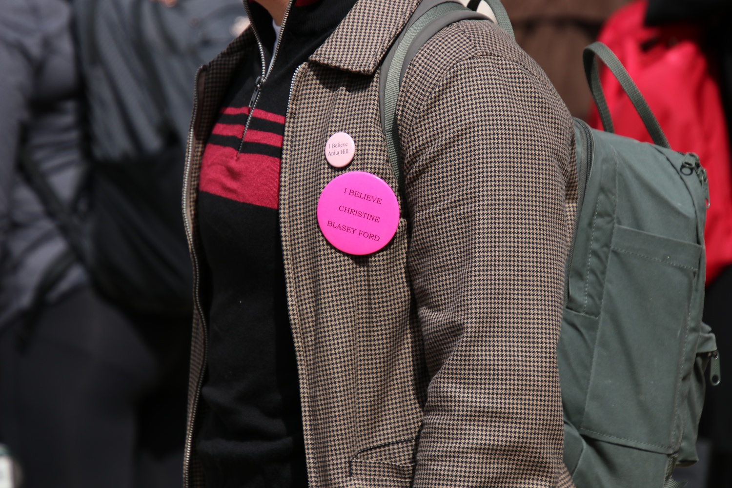 Many protestors at the anti-Kavanaugh walkout donned pink “I Believe Christine Blasey Ford” buttons to demonstrate their support for Ford and Ramirez and to protest Kavanaugh’s confirmation for the U.S. Supreme Court.