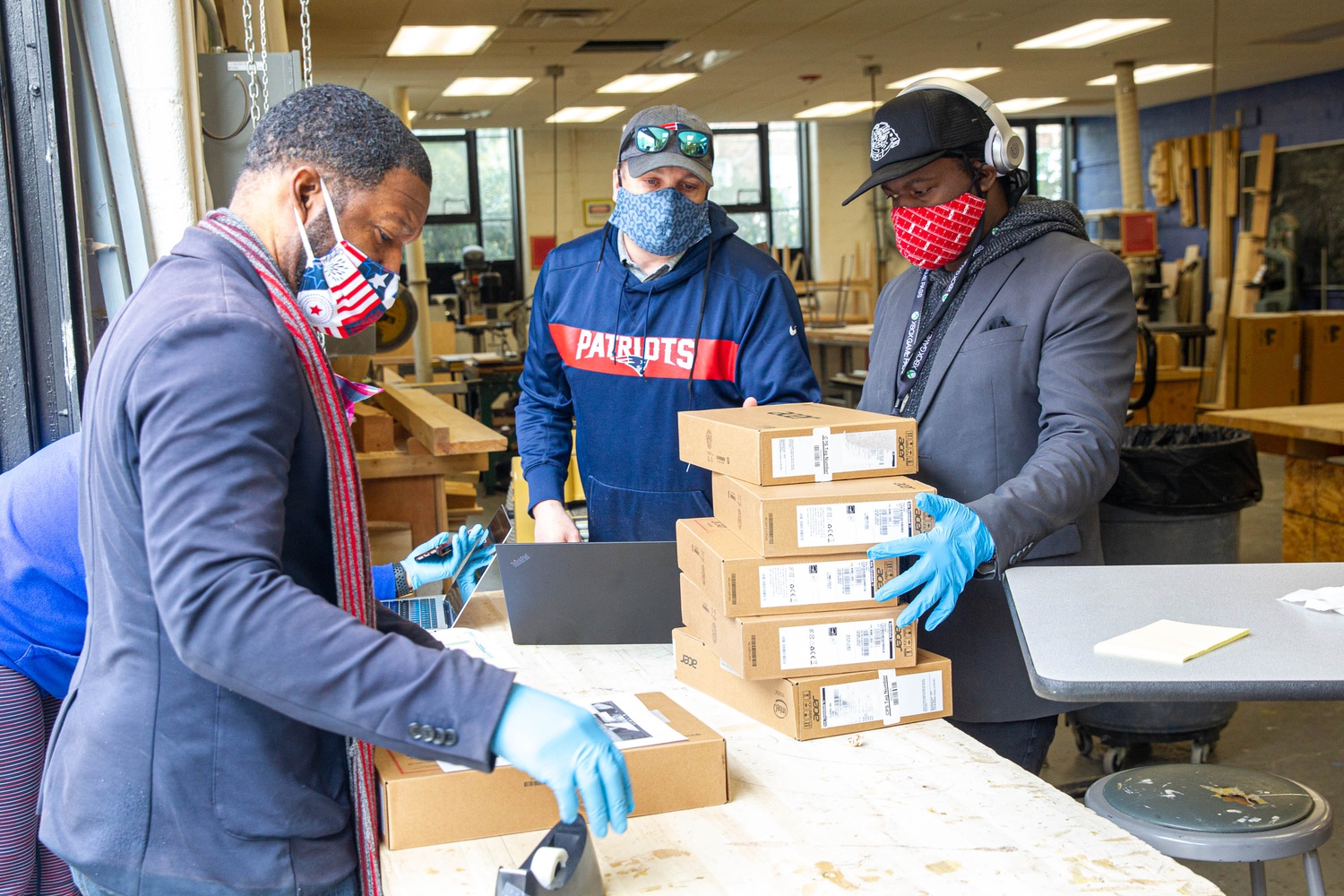 In an effort to ensure equitable home environments for attending virtual school, King Open School Principal Darrell Williams and Family Liaison Neusa DaCosta delivered Chromebooks to King Open students in mid-April.
