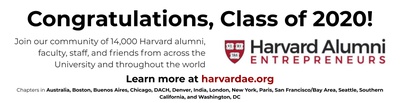 Cover image for Harvard Alumni Entrepreneurs 2020 Congratulations Ad