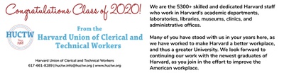 Cover image for Harvard Union of Clerical and Technical Workers'  2020 Congratulations Ad