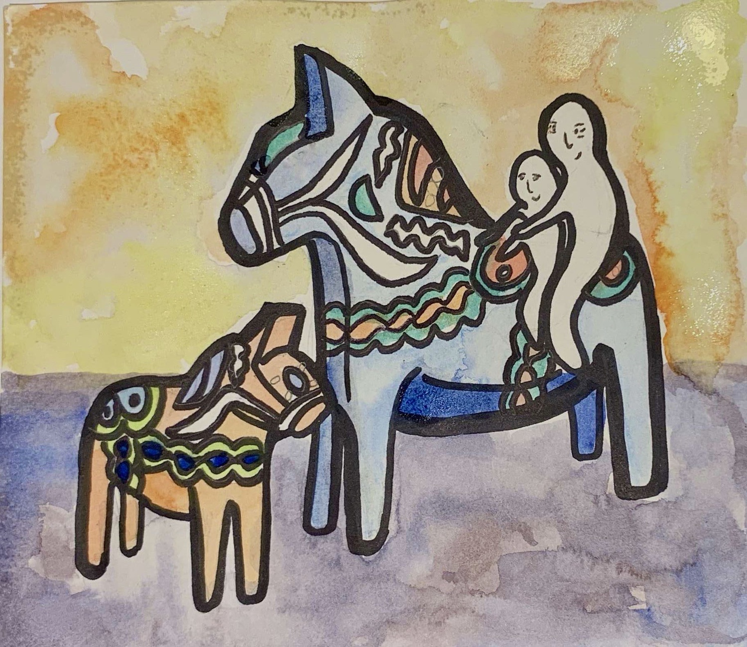 When I was little, I’d hide beneath the wooden coffee table and play with her orange and blue Dala horses, the clacking of their lacquered legs muffled by the cream carpet.