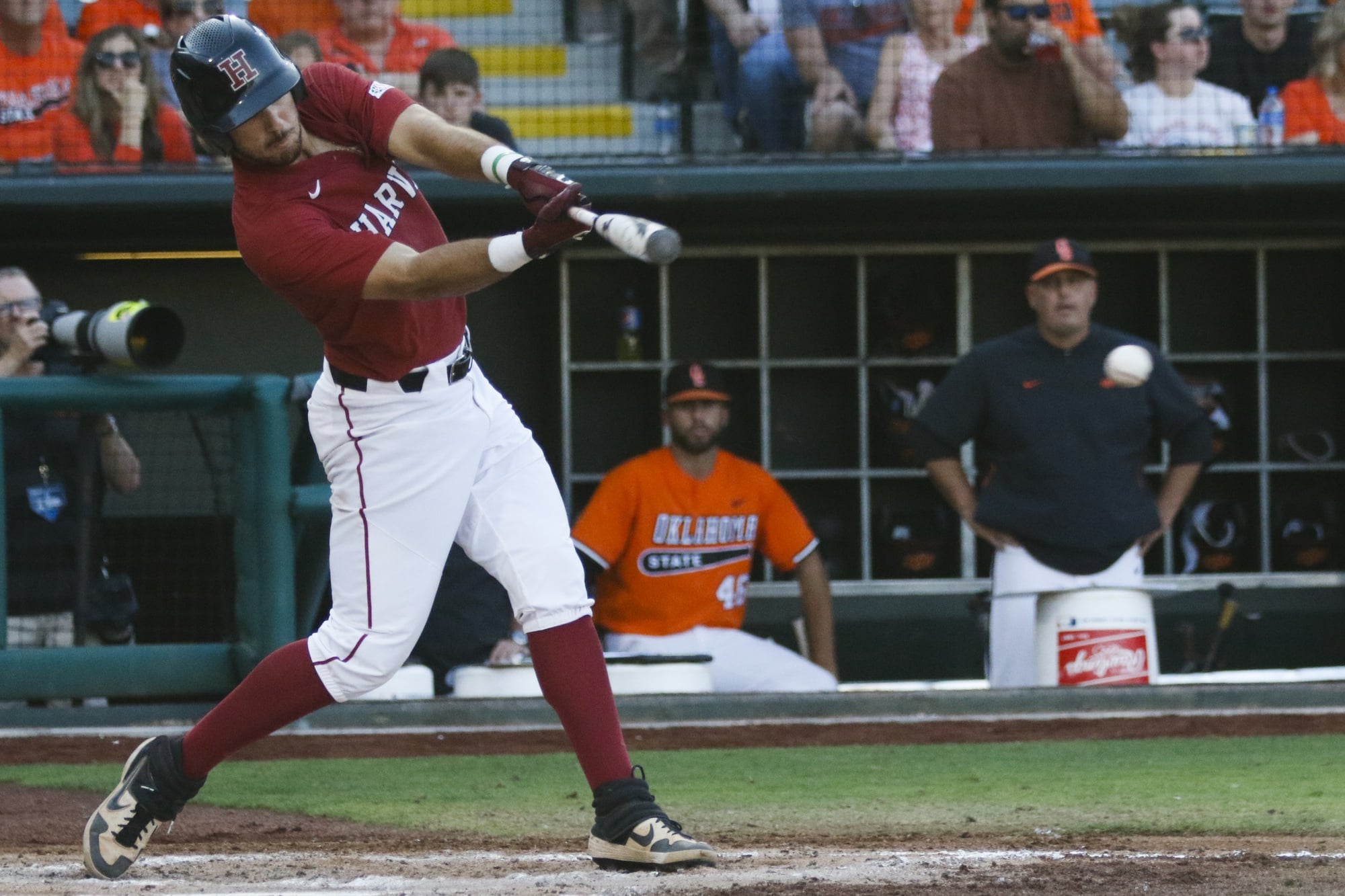 Senior outfielder Jake Suddleson connects against Oklahoma State in the 2019 NCAA Tournament, a common occurrence for the 2019 Ivy League Player of the Year.