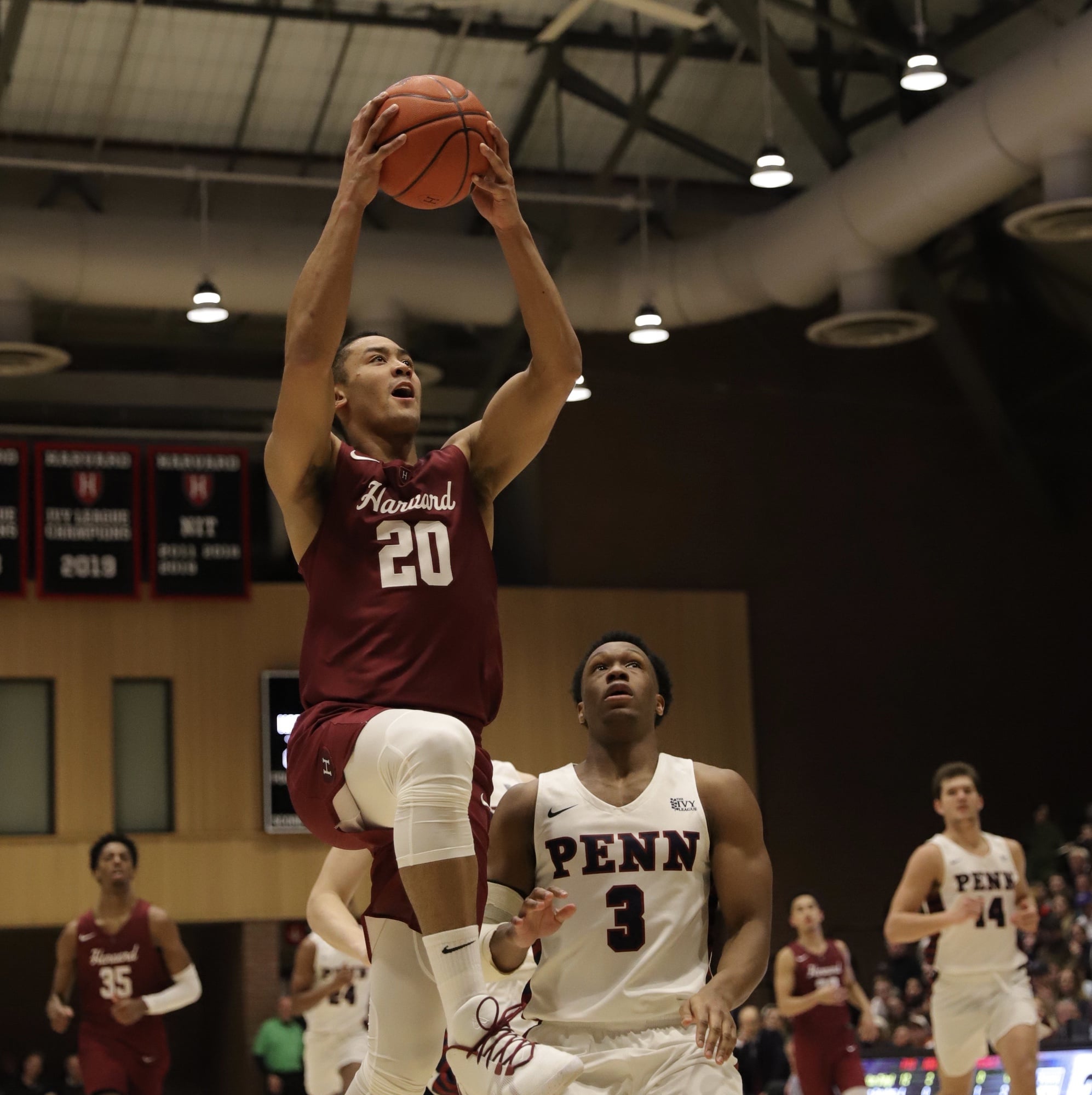 Senior guard Justin Bassey skies to the hoop in a late-February Ivy League tilt. In his senior season, the Denver native started all 29 games, averaging 28.2 minutes per contest, before the season ended with the cancellation of the Ivy League Tournament.