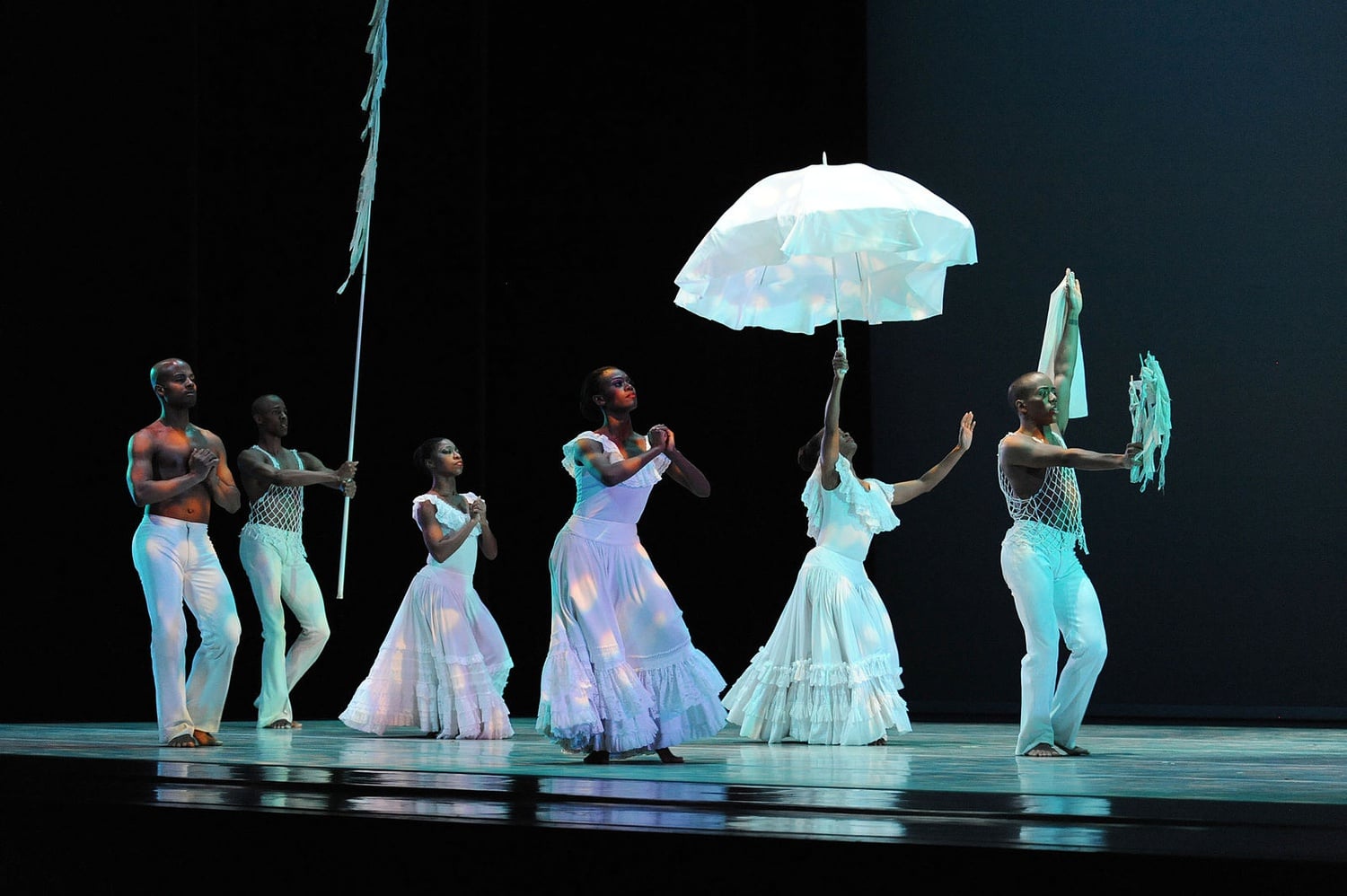 Alvin Ailey American Dance Theatre performs legendary Alvin Ailey's "Revelations" in Miami's Adrienne Arsht Center for the Performing Arts.