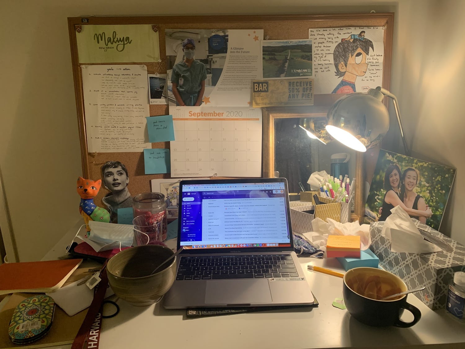 I recently moved into a new apartment, so my desk is much smaller. Like my life right now, it’'s a little chaotic, but I'm making it work!