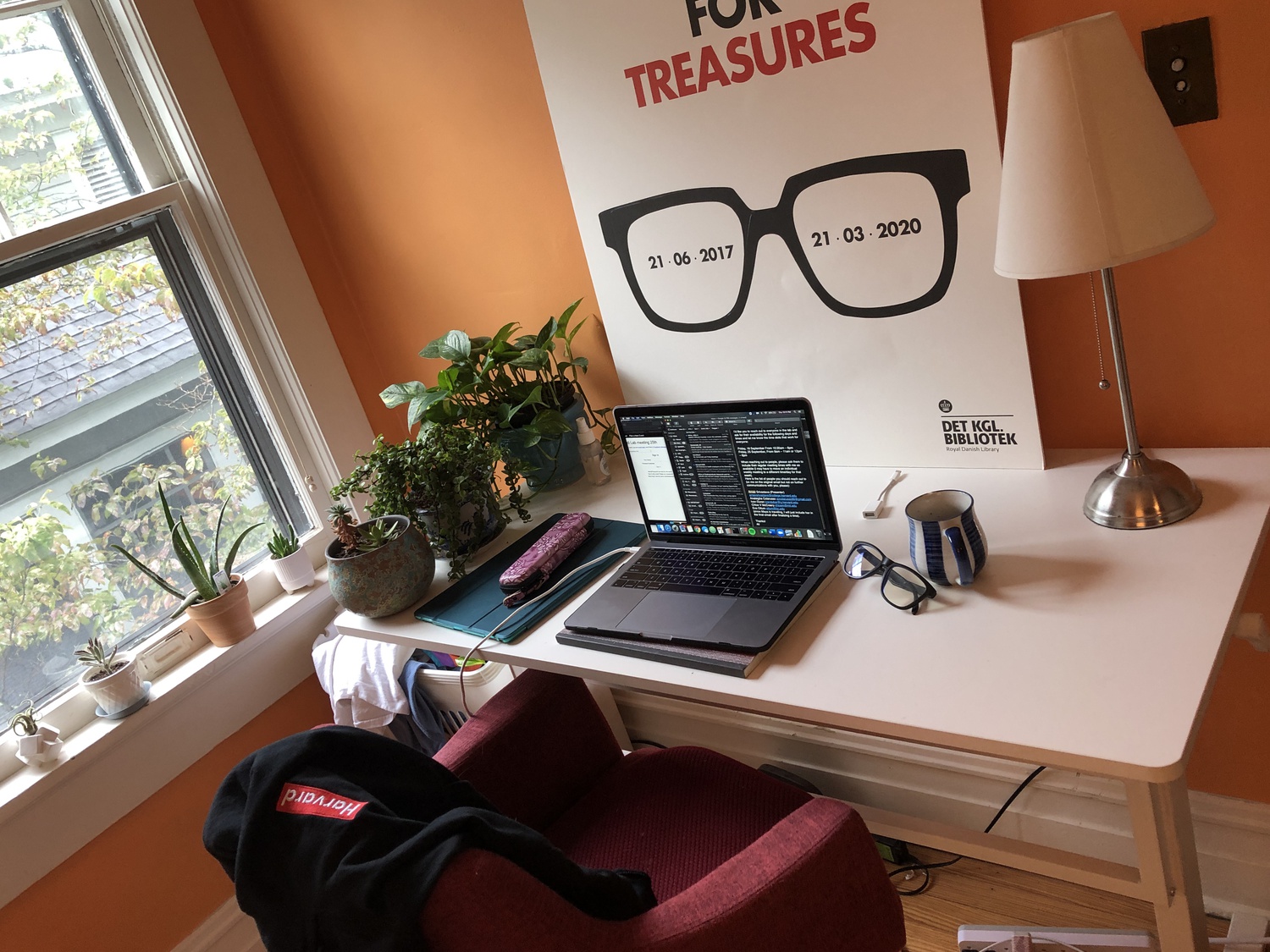 My childhood/highschool desk with a few upgrades: a “new” iPad/pencil combo, blue light glasses that maybe work, and a growing army of succulents.