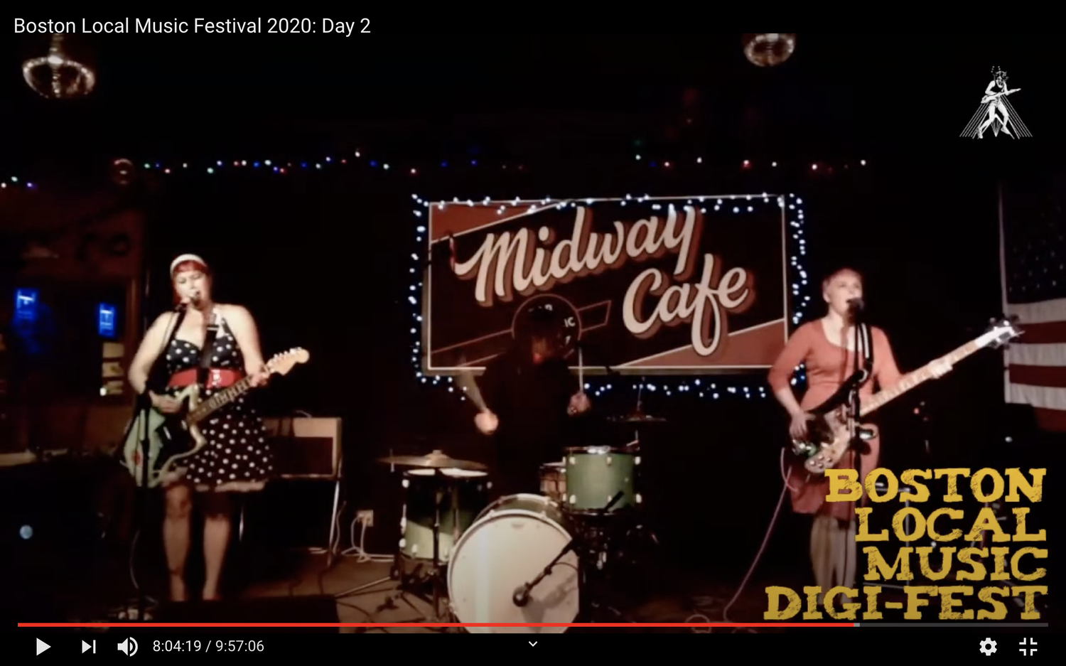 With a flourish of the cymbals, The Knock Ups, Shae’s feminist punk rock band, begin their set at the Boston Local Music Festival.