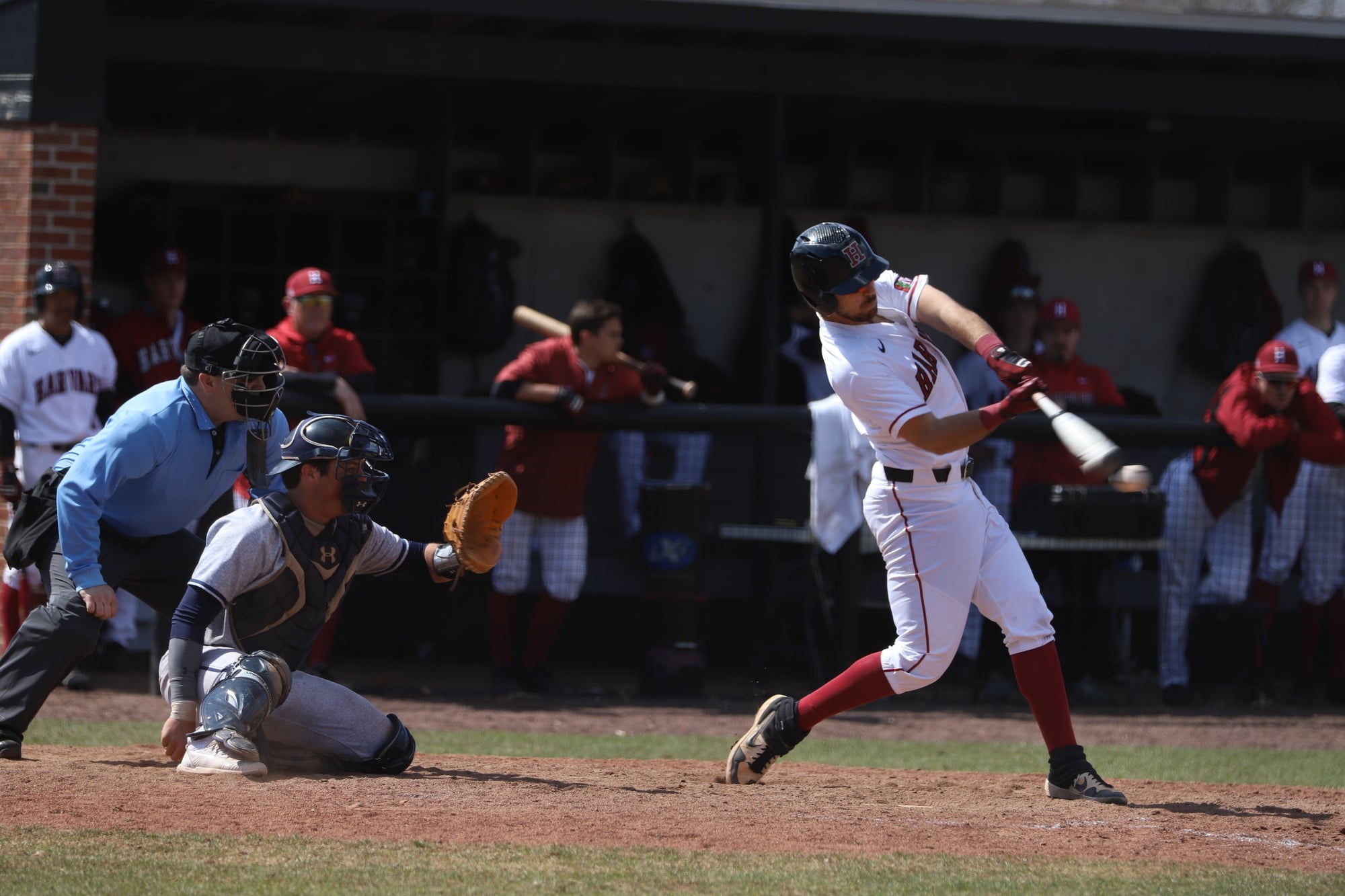 Jake Suddleson '20 takes an at-bat in a 2019 matchup with the Yale Bulldogs. In the 2019 campaign, Suddleson's junior season, the now-member of the Oakland Athletics organization put together a 0.372 batting average with 11 home runs.