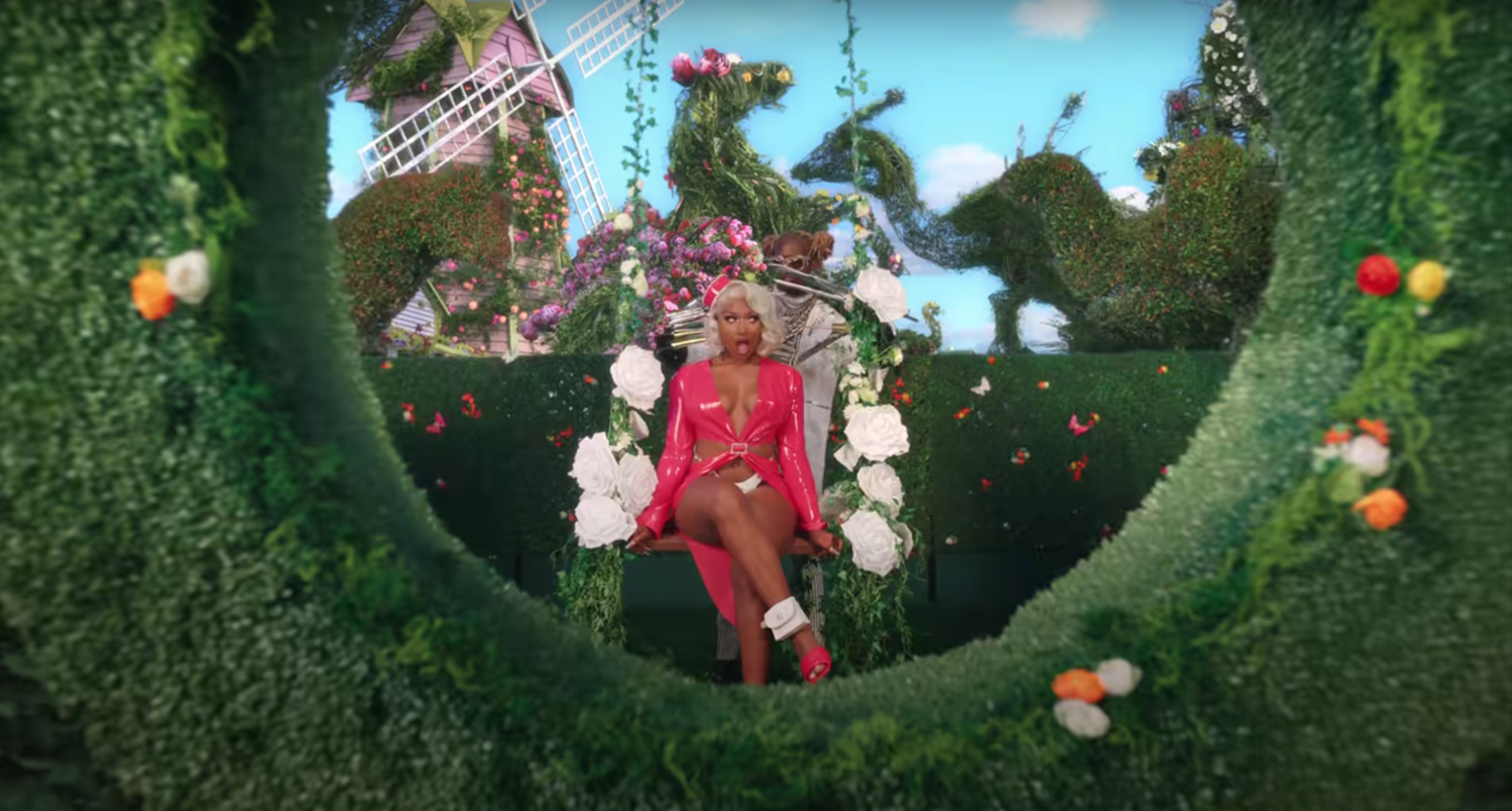 Megan Thee Stallion gets a Scissorhands haircut from Young Thug in their new music video.