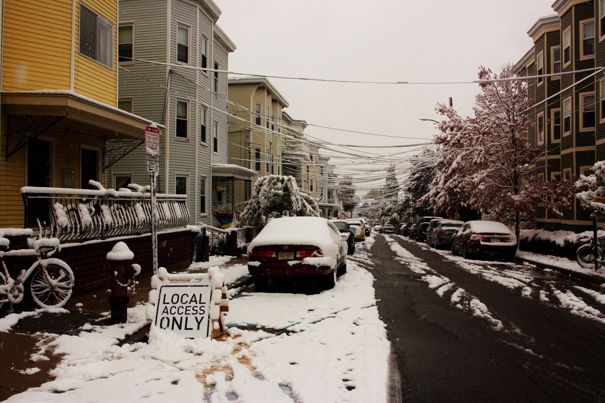 An October snow blankets Somerville, Mass., where many Harvard students have settled for the fall semester.