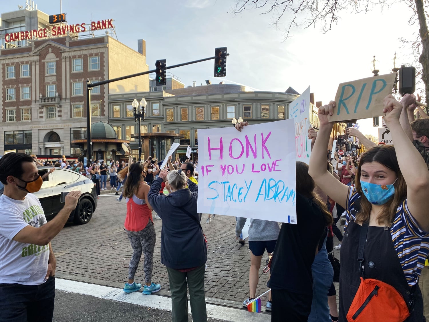 Celebrations broke out in Harvard Square following Joe Biden's victory in the presidential election in November.