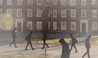 Cover image for Unable to Return Home, Harvard Students Brace for Winter on Campus