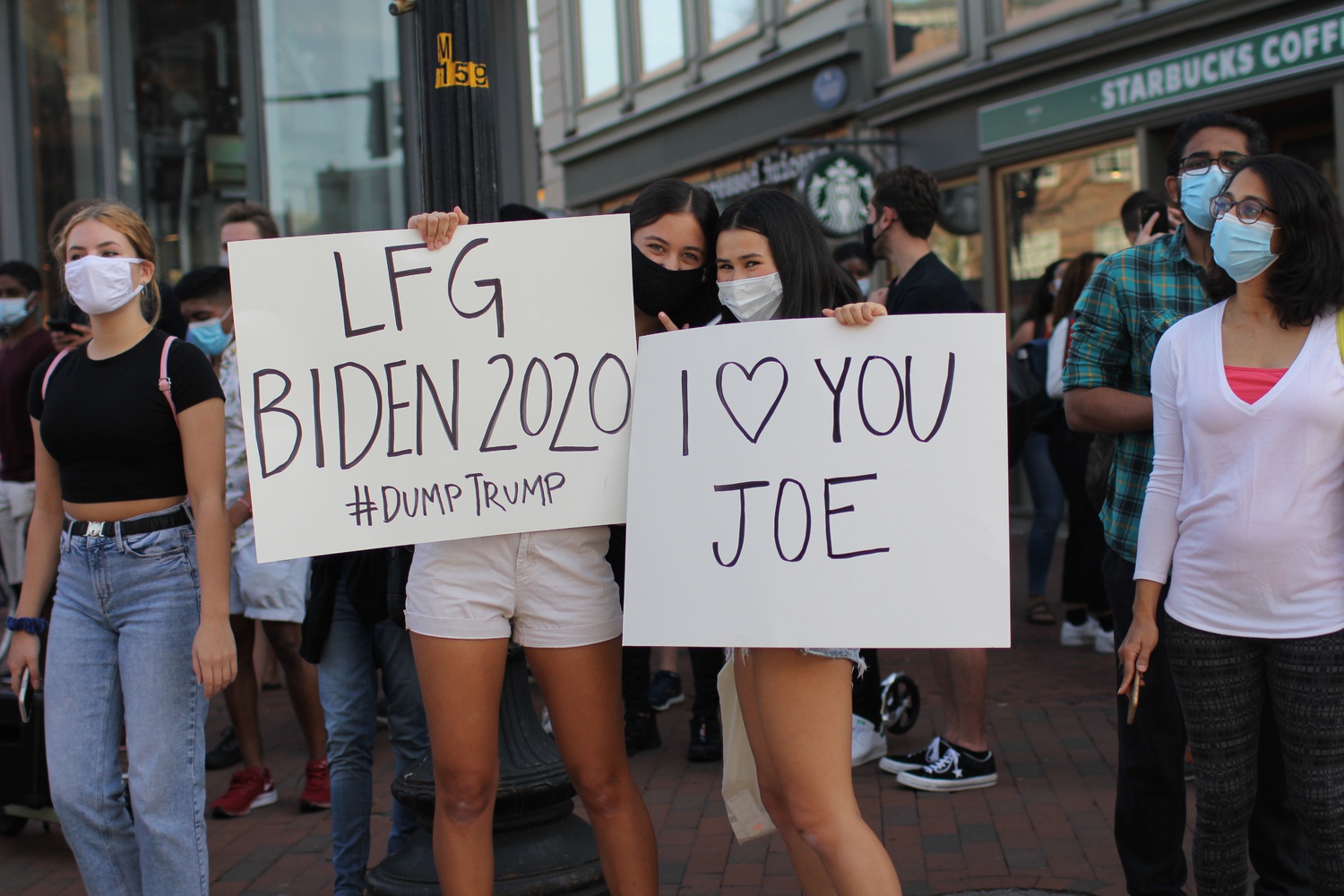 Cambridge residents and Harvard students living on and near campus flooded the streets after the Associated Press called the state of Pennsylvania for Biden.