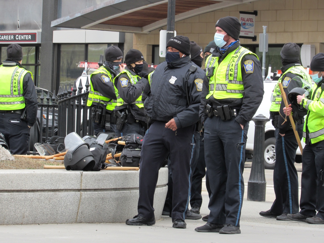 Boston Police prepare for potentially violent demonstrations at the Massachusetts State House on Inauguration Day, Jan. 6, 2021.