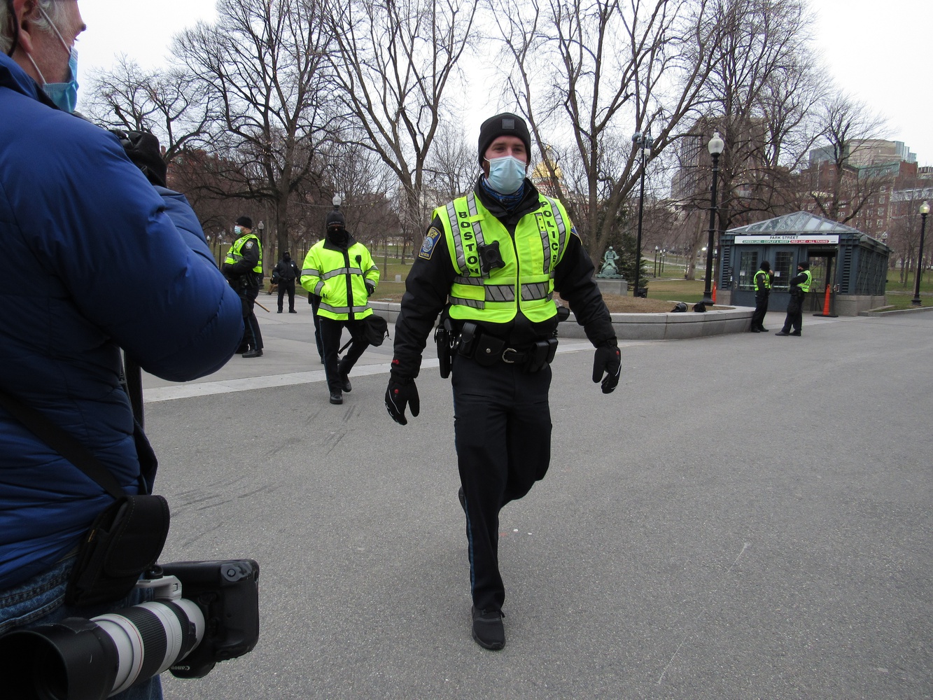 Boston Police prepare for potentially violent demonstrations at the Massachusetts State House on Inauguration Day, Jan. 6, 2021.