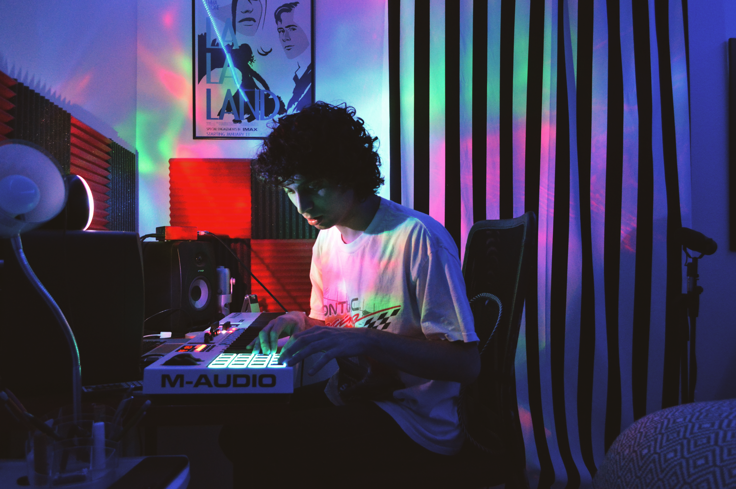 Ethan Fields '22 at his drumpad, which he uses to make his viral soundbites.
