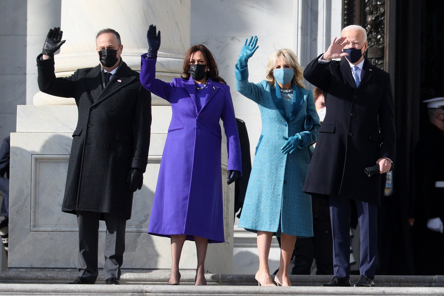 Doug Emhoff, Vice President Kamala Harris, Jill Biden and President Joe Biden on the Inauguration Day.