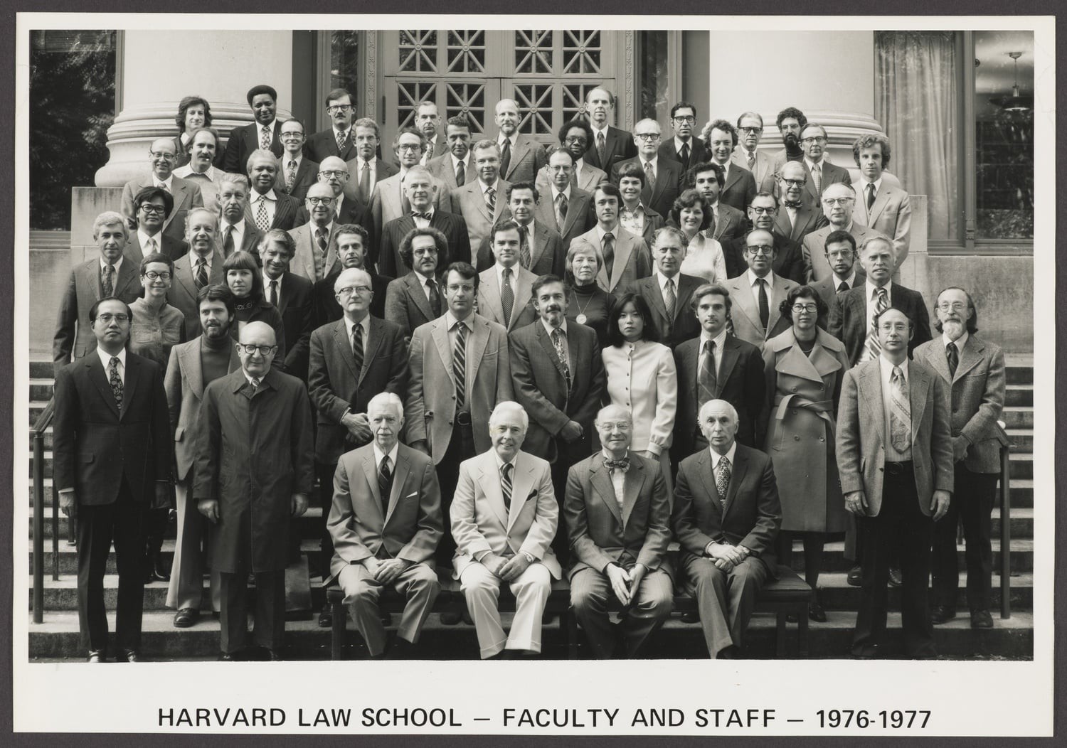 The faculty of Harvard Law School poses for a photo in 1976. The faculty would soon become the site of a national battle over the future of legal education.