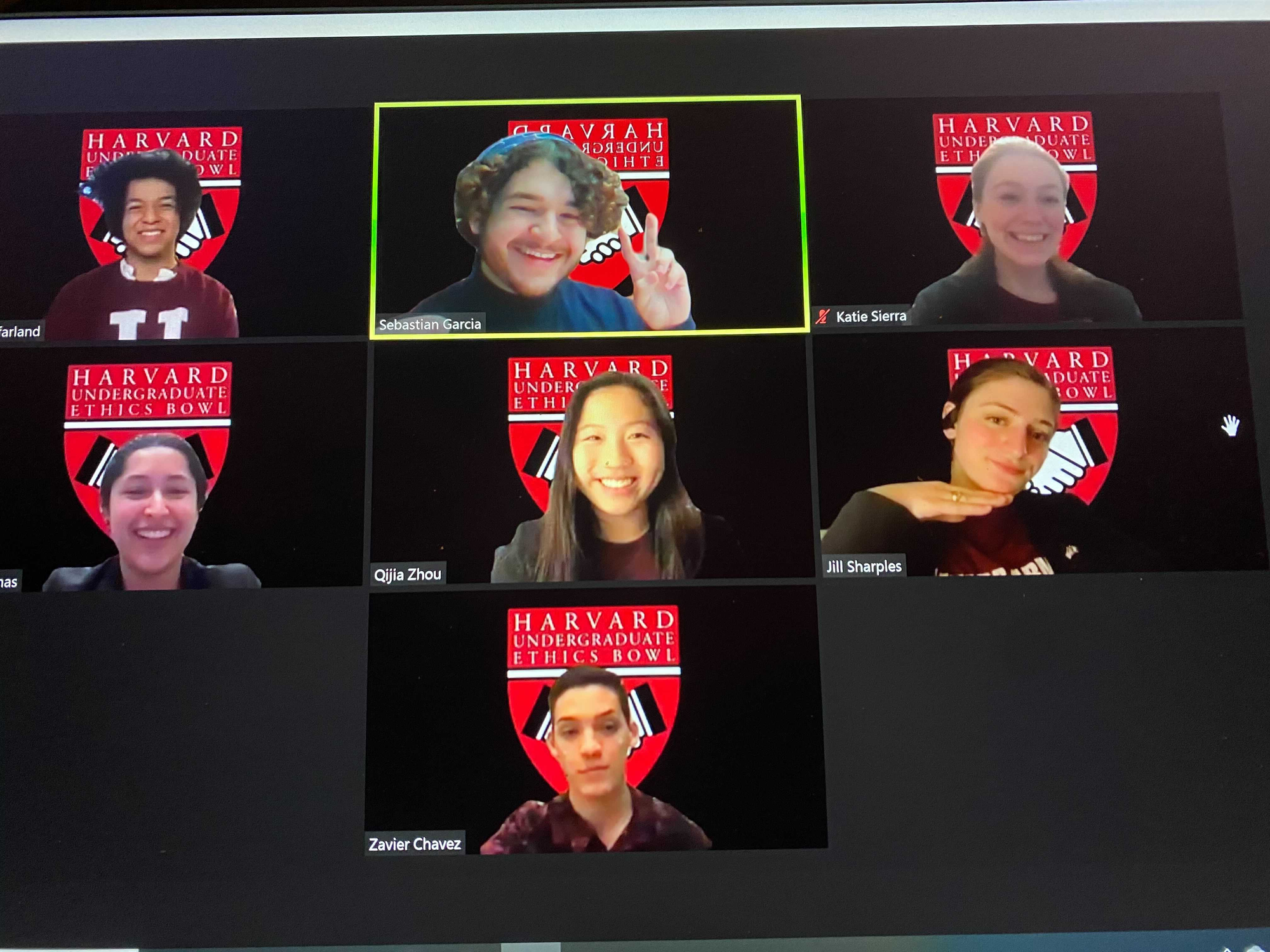 The Harvard Undergraduate Ethics Bowl in a Zoom meeting.