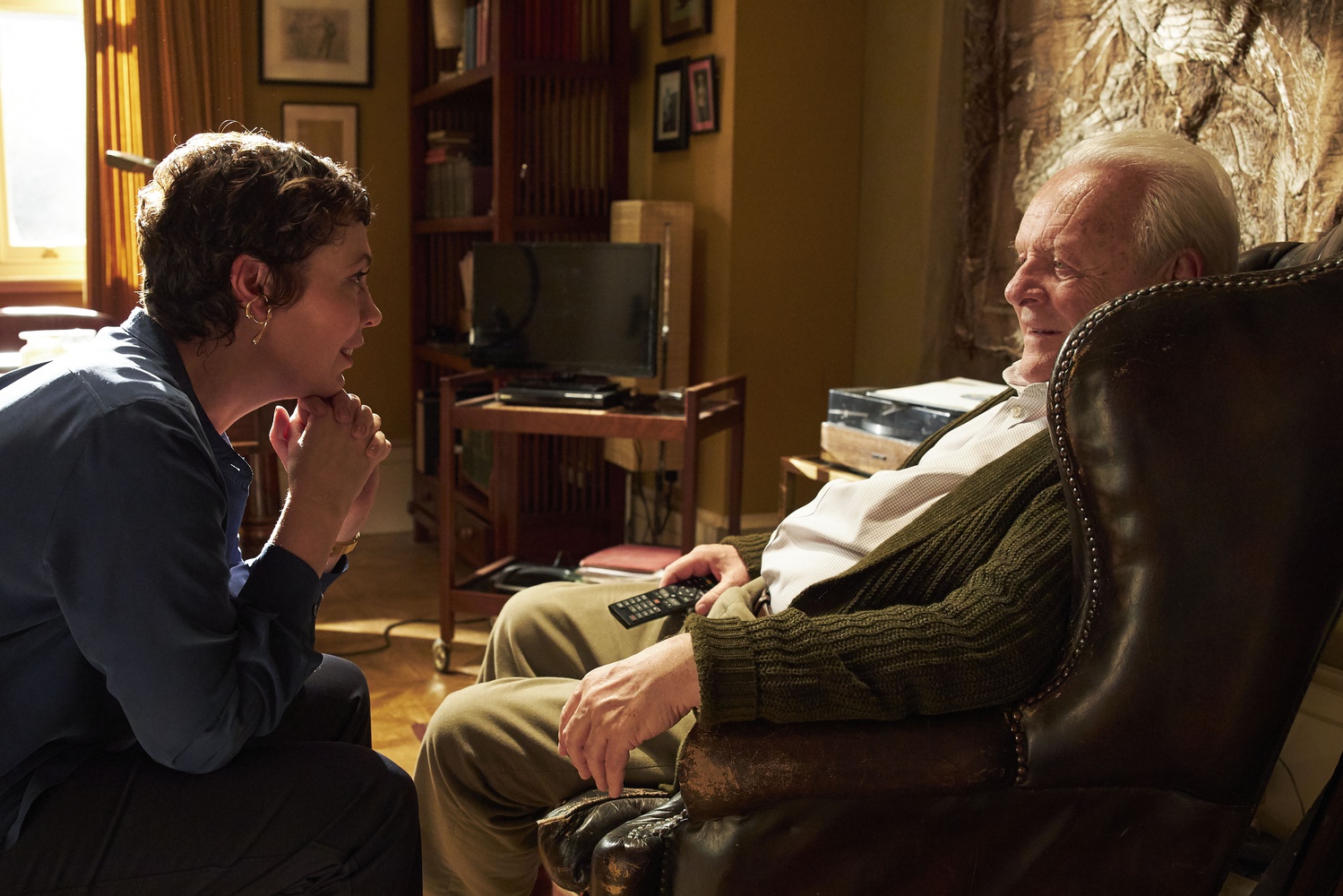 Olivia Colman (left) stars as Anne and Anthony Hopkins (right) stars as Anthony in "The Father" (2020), directed by Florian Zeller.