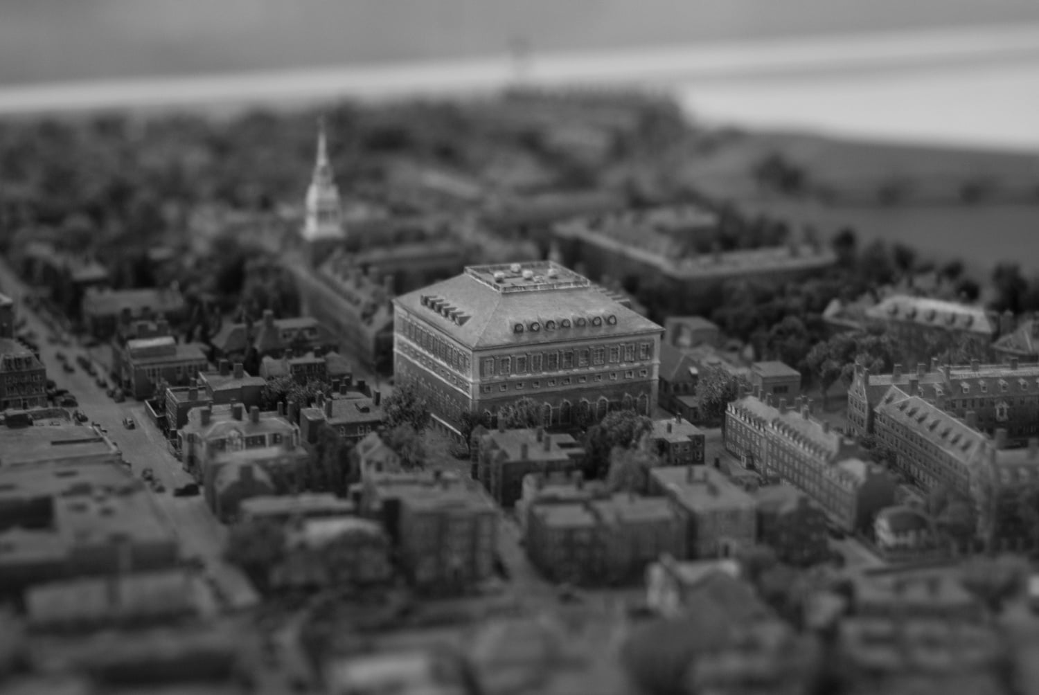 The Pitman Diorama depicting Harvard on its 300th anniversary in 1936. After Widener Library’s 2000 renovation, the 1936 diorama was refurbished and relocated to the Harvard Management Company lobby at the Federal Reserve Bank Building in Boston.
