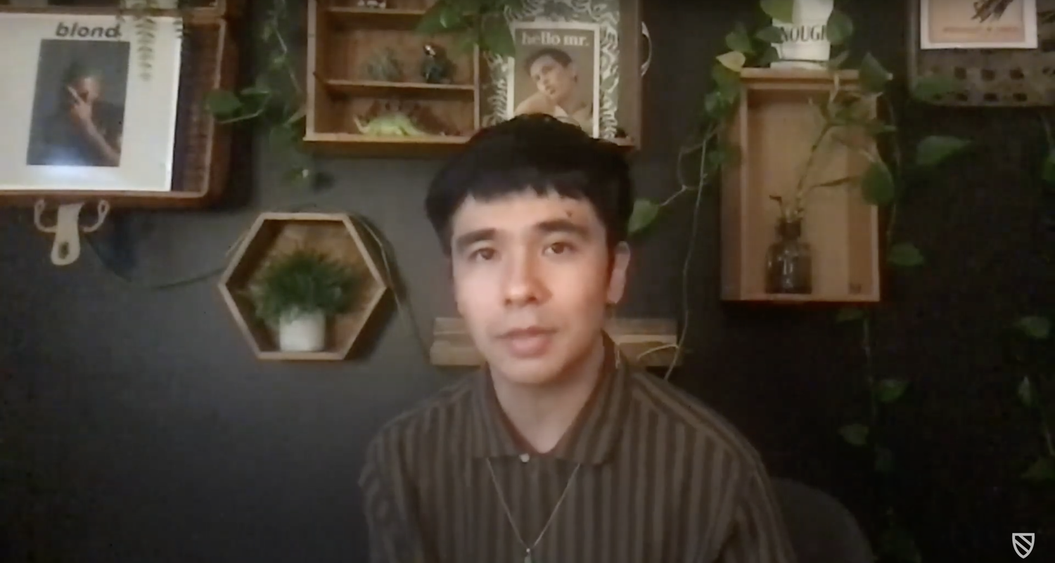 Ocean Vuong speaks at an event hosted by the Harvard Radcliffe Institute.