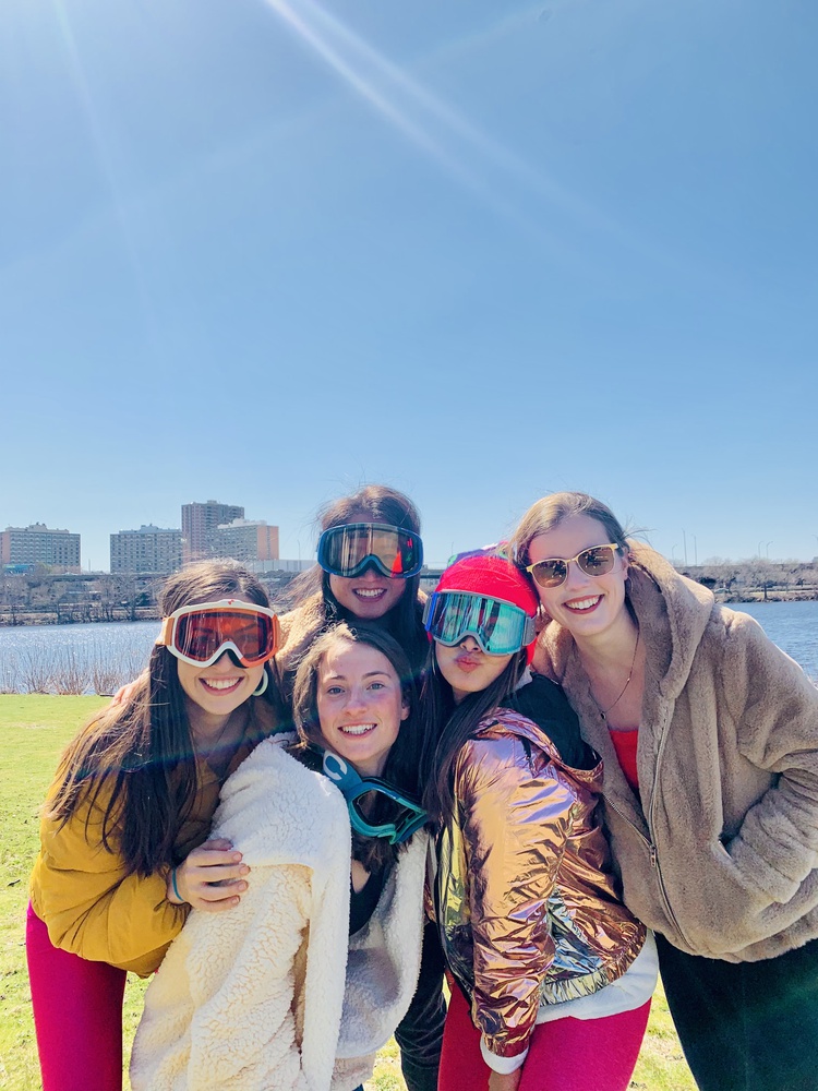 The blocking group at Magazine Beach in April. From left to right: Ciara E. Duggan ’21, Olivia M. Price ’21, Sophie M. Sun ’21, Nellie F. Ide ’21-22, Julia R. Friedman ’21.