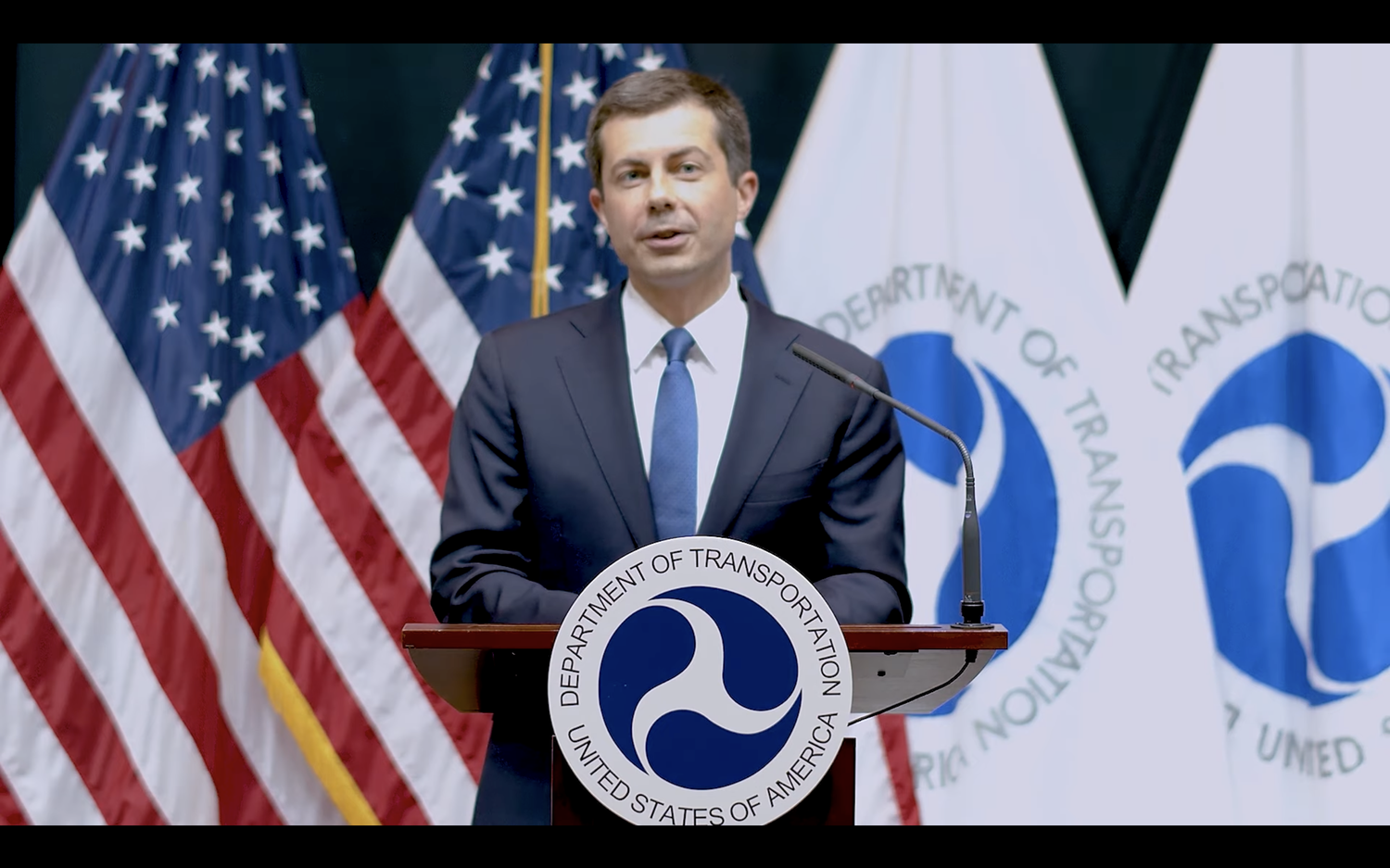U.S. Secretary of Transportation Peter P. M. Buttigieg ’04 speaks at the Harvard Kennedy School’s virtual graduation ceremony Thursday.