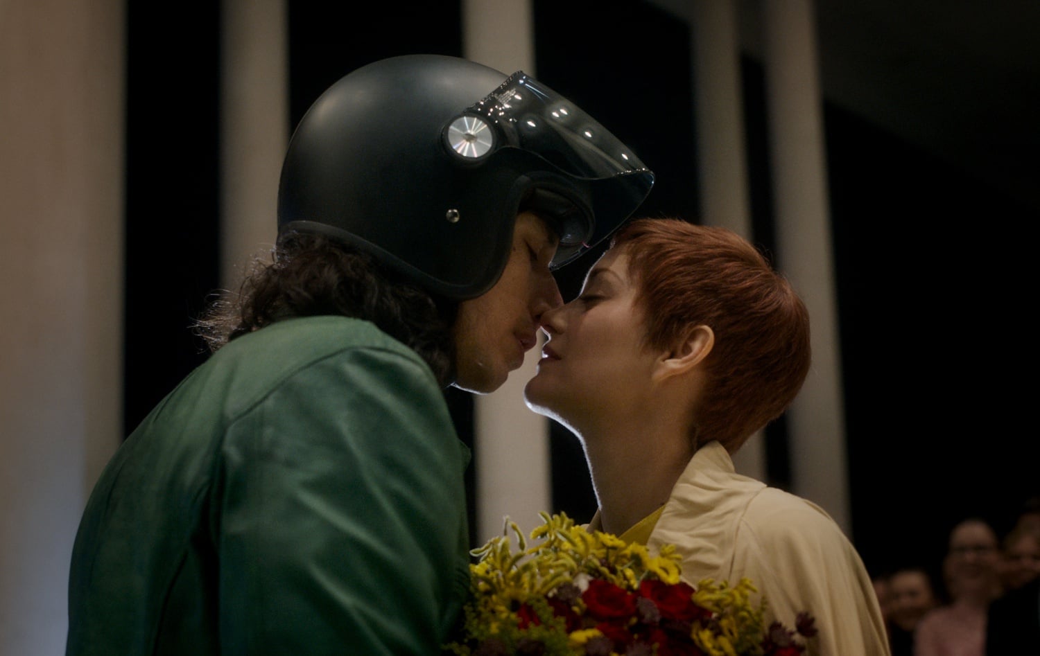 Adam Driver (left) stars as Henry McHenry and Marion Cotillard (right) stars as Ann Defrasnoux in "Annette" (2021), directed by Leos Carax.
