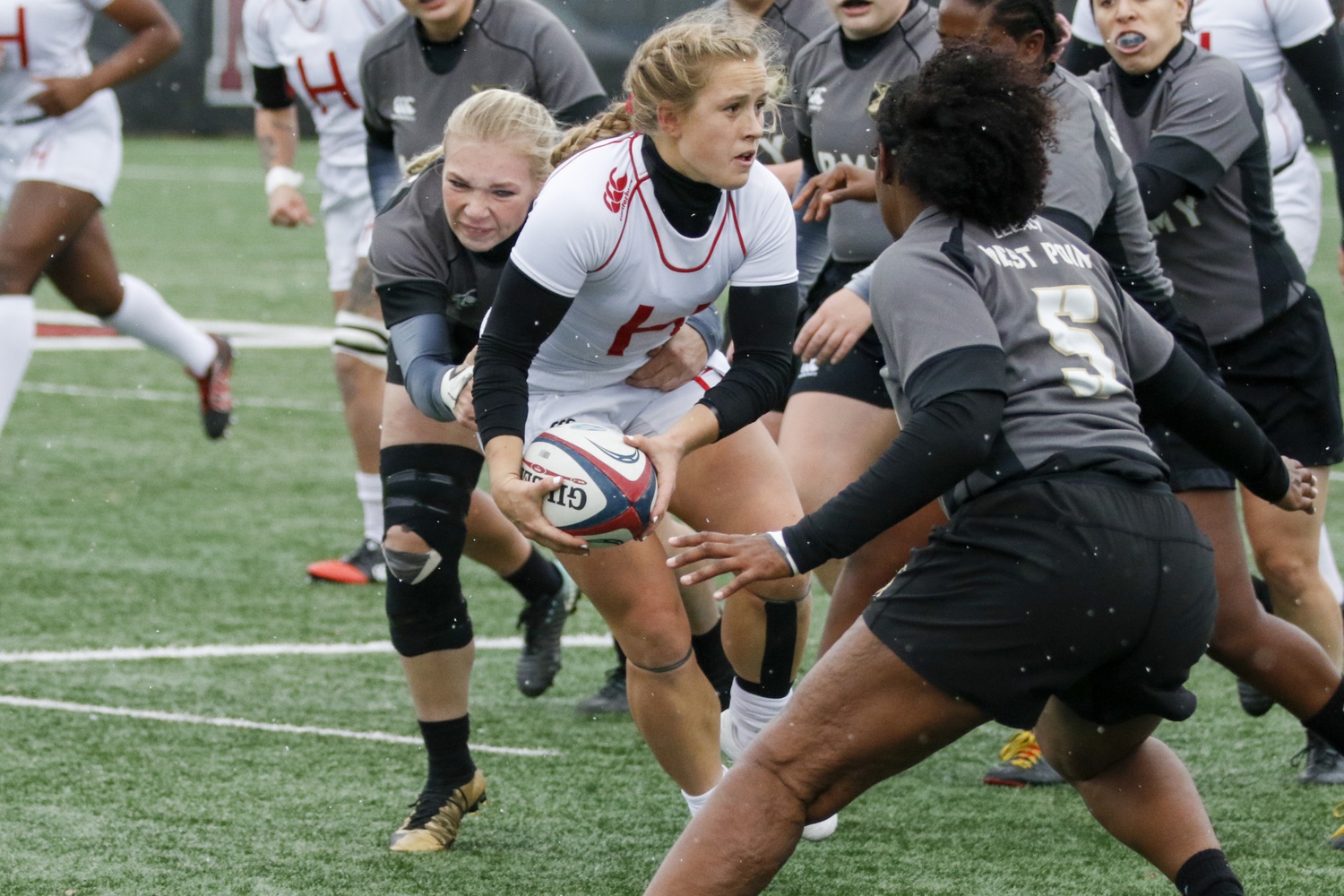 Co-captain Cassidy Bargell looks to evade tacklers in the 2019 National Championship against Army West Point. Bargell accounted for 10 points in Harvard’s dismantling of Mount Saint Mary’s.