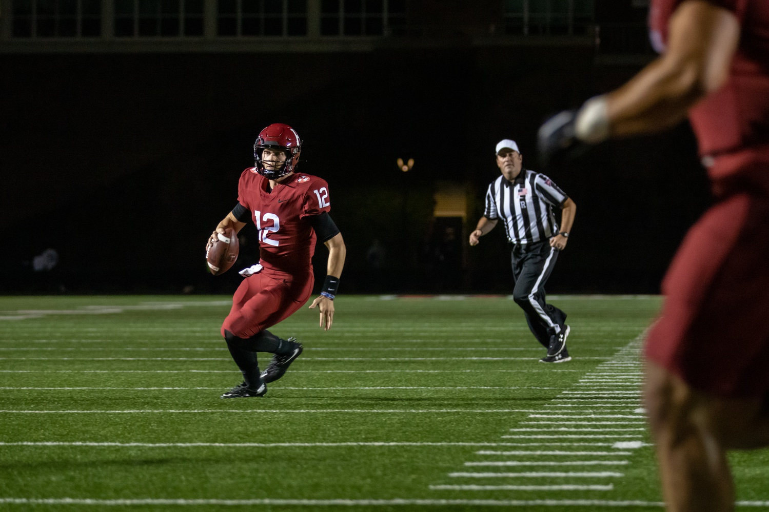 Sophomore quarterback Curt Casteel (#12) also entered the game, rushing once for six yards. Senior QB Jake Smith also made an appearance (#10) with two completions on three passing attempts.