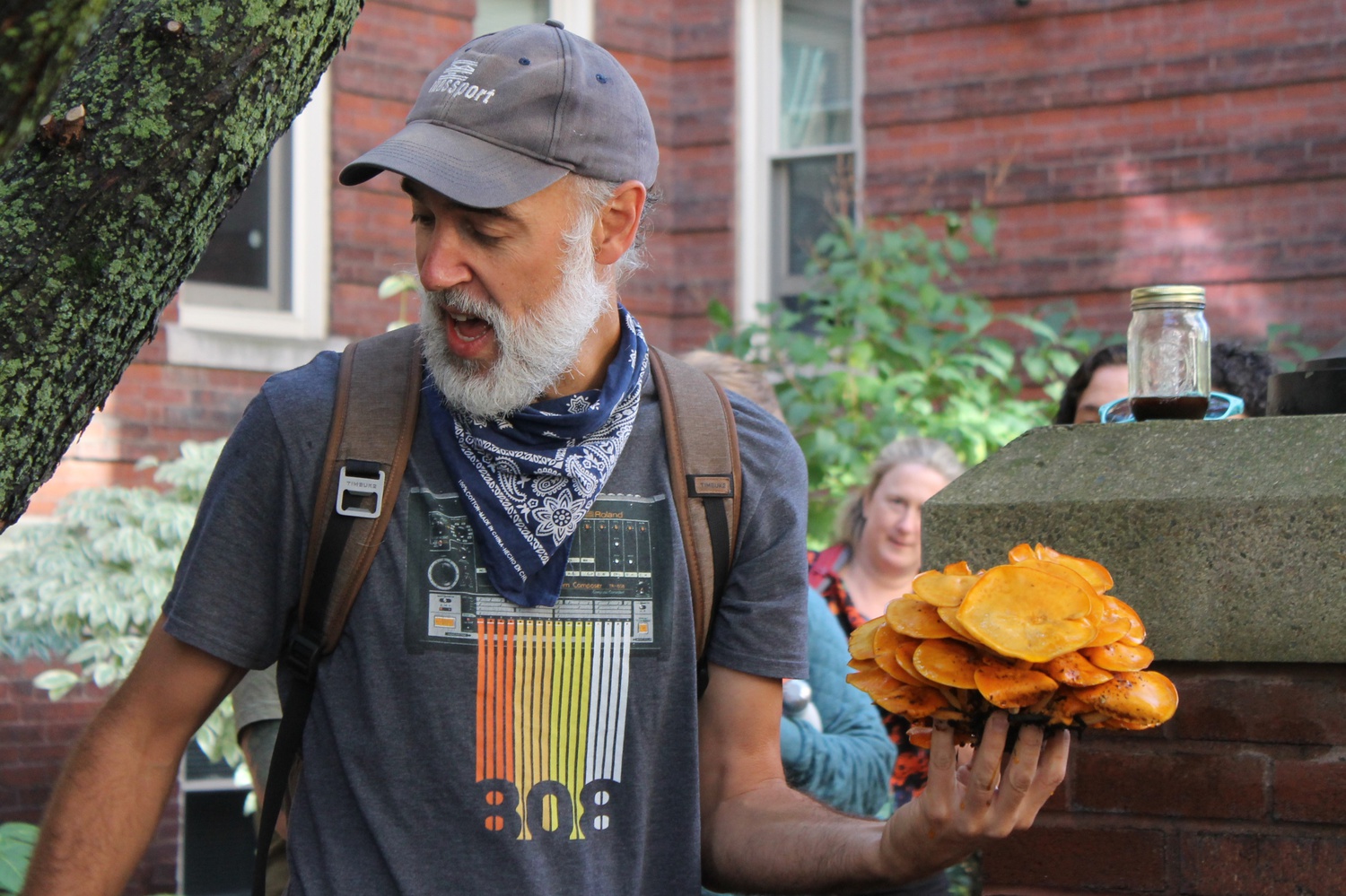 David L. Craft holds up a jack-o'-lantern mushroom in Cambridge. These mushrooms are poisonous.