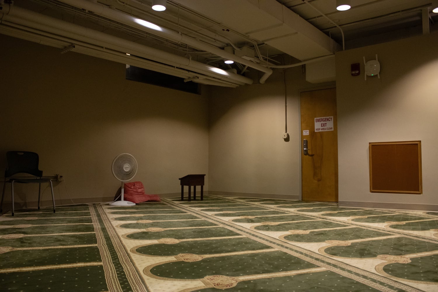 A Muslim prayer space is located in the basement of Canaday Hall.