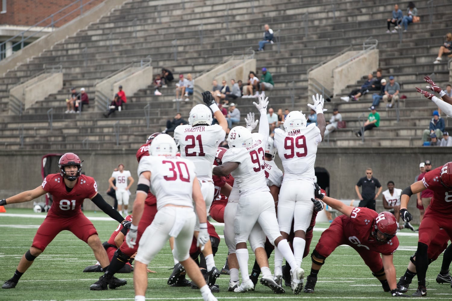 Junior kicker Jonah Lipel nails one through the upright over the Lafayette defense. Lipel is yet to miss a field goal this season, going six for six with a long of 42 yards.