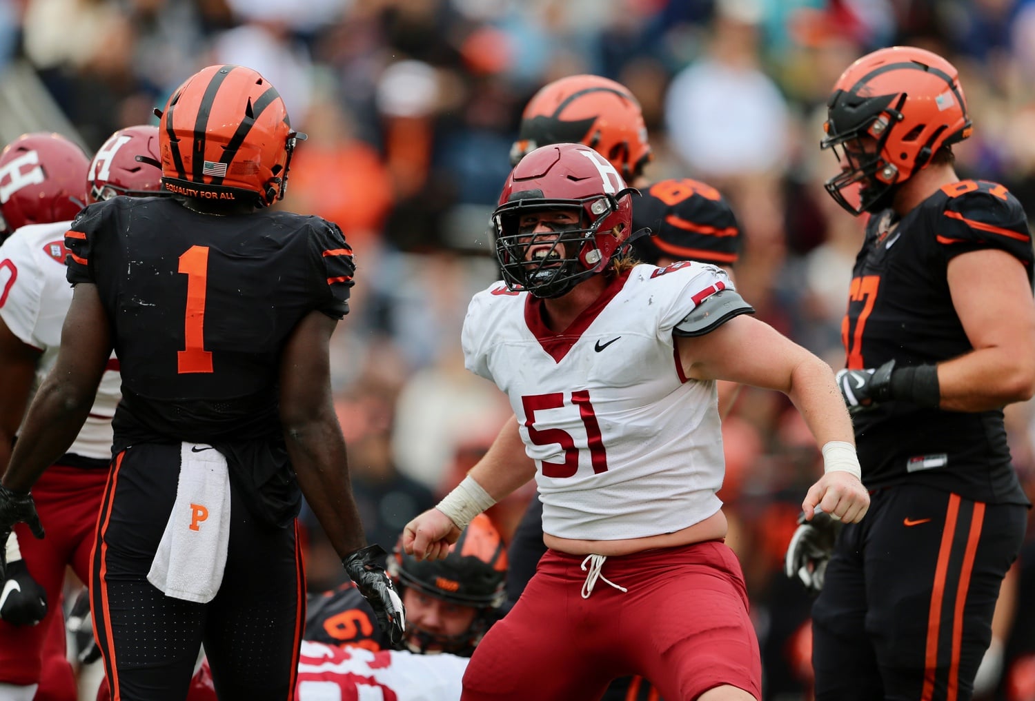 In the third overtime, Harvard had thought it won the game against Princeton with a successful two-point conversion. Upon review, the play was overturned, and the Tigers took home the 18-16 victory in five overtimes. The day after the game, however, the Ivy League acknowledged that "the officiating crew made a procedural error" and that the play in question "should have resulted in a successful two-point conversion."