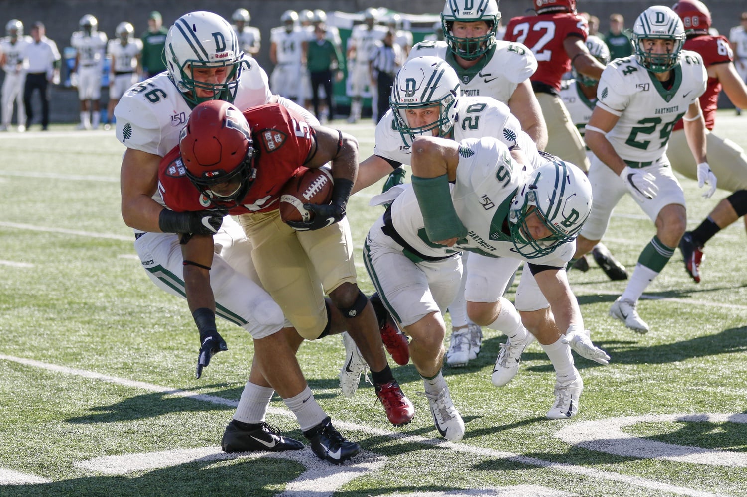 Senior wide receiver B.J. Watson rushes against Dartmouth on Nov. 2, 2019, a close affair that saw the Big Green edge the Crimson 9-6 on a last-second Hail Mary.