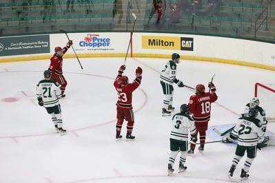 Cover image for No. 10/6 Men’s Hockey Falls to No. 17 Northeastern, 2-1 in OT, for First Loss of the Season