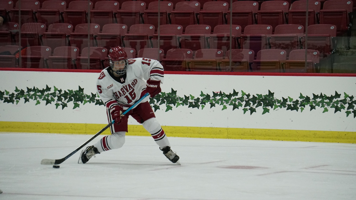 Senior forward Becca Gilmore, who leads the 2021-22 Crimson squad with 11 points, takes a shot against Yale in the 2020 ECAC Playoffs.