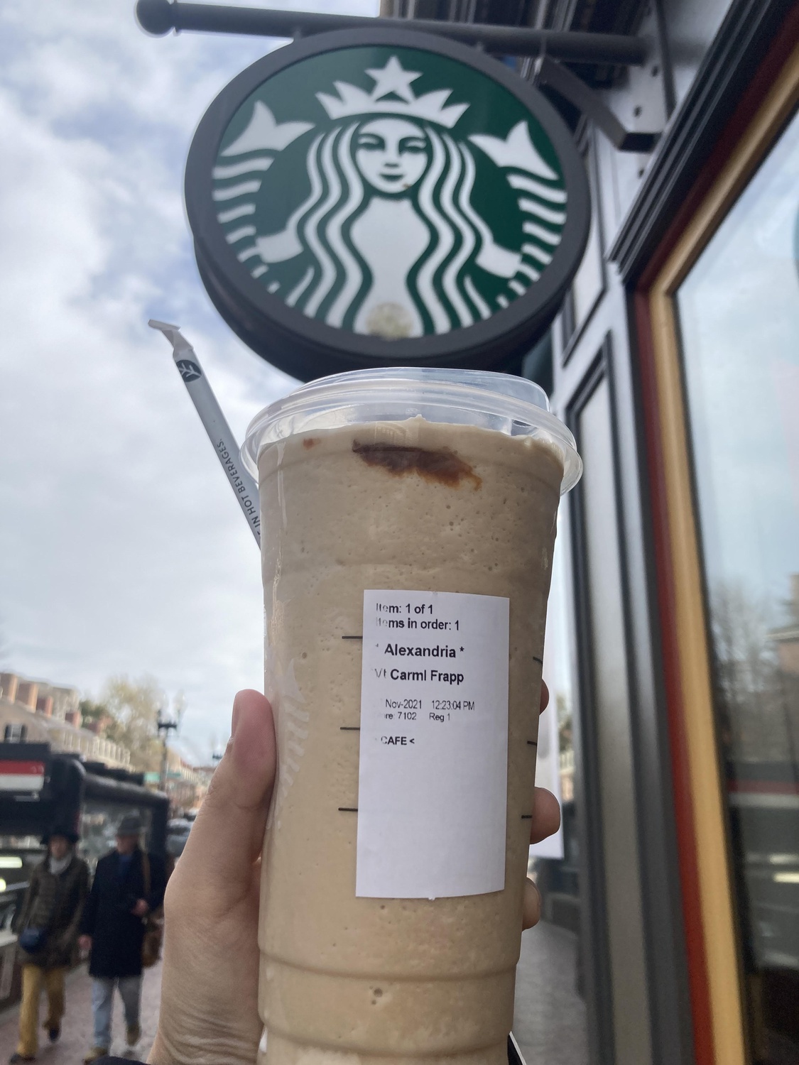 Enjoying my venti Caramel Frappuccino<3