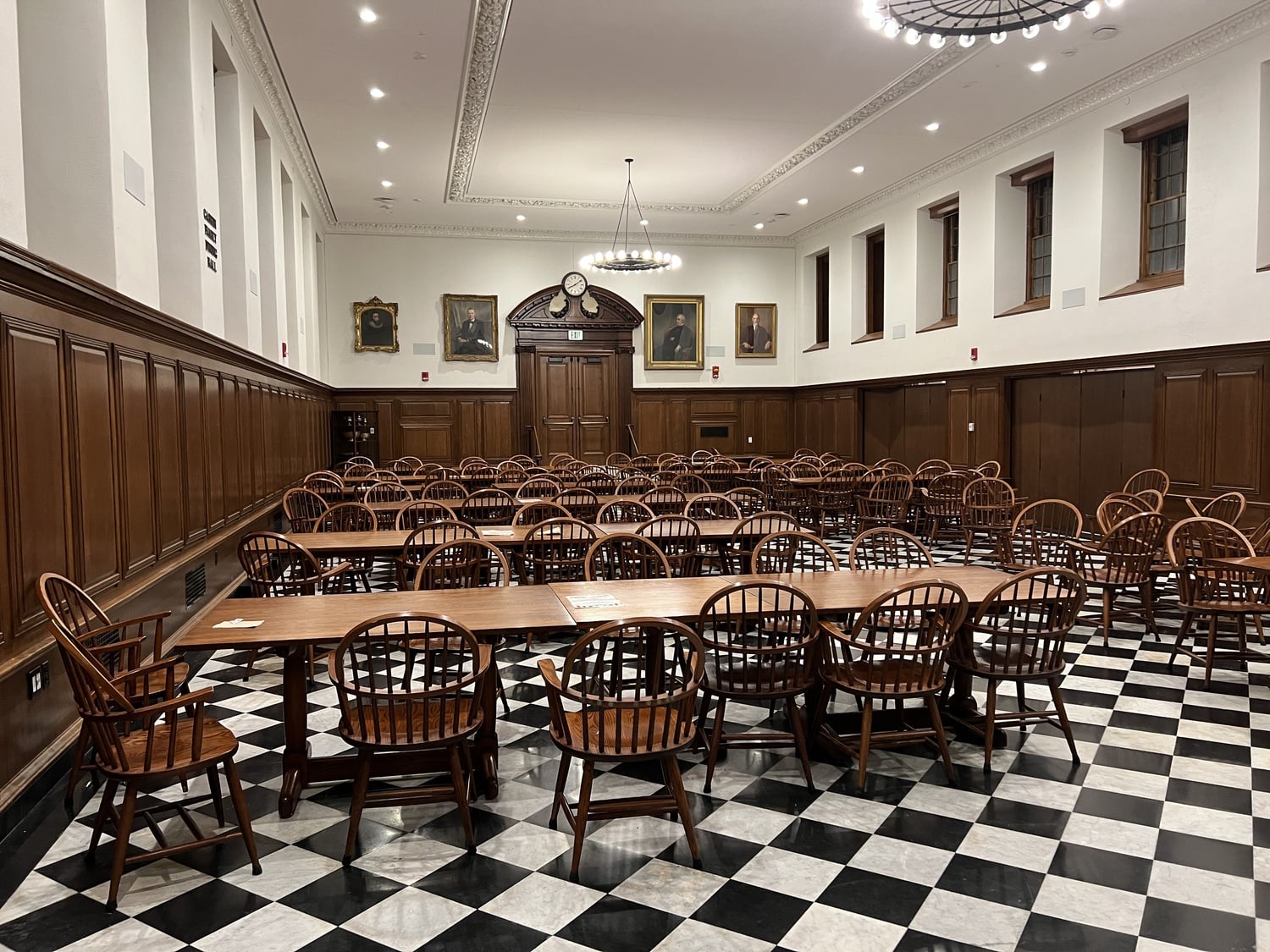 The chairs were empty at the Winthrop House dining hall on Sunday. For the beginning of this semester, the University provided only grab-and-go dining to prevent the spread of Covid-19.