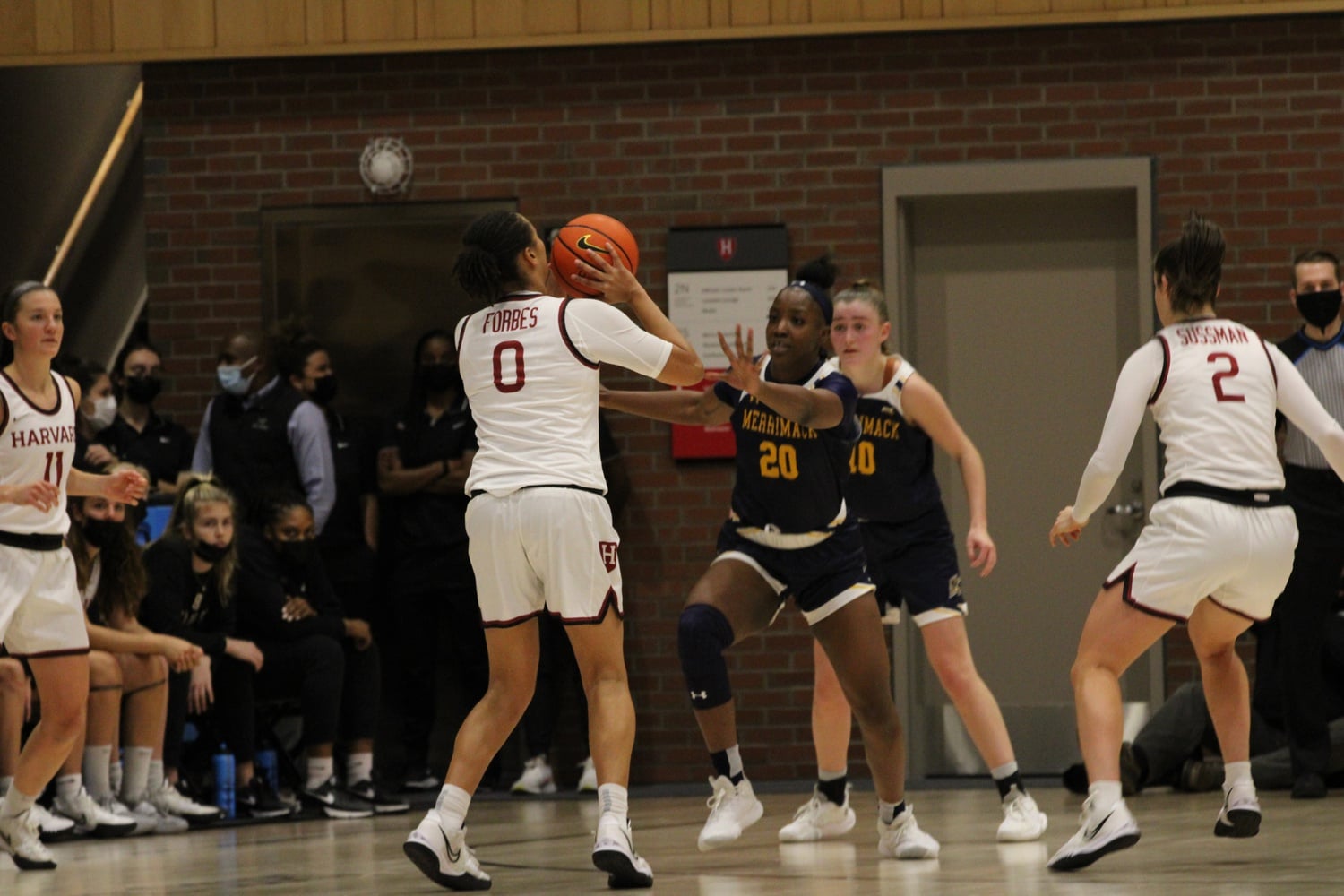 Junior guard McKenzie Forbes shoots a three-pointer in a 99-75 victory over Merrimack on Nov. 30. Forbes added 16 in the blowout win over Cornell.
