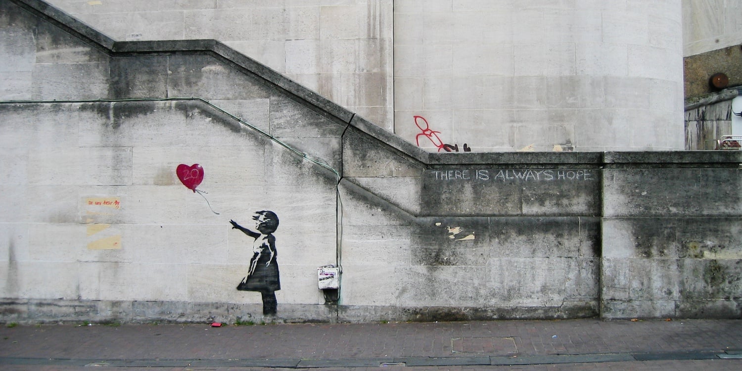 Banksy's original "Girl with Balloon" mural in London.