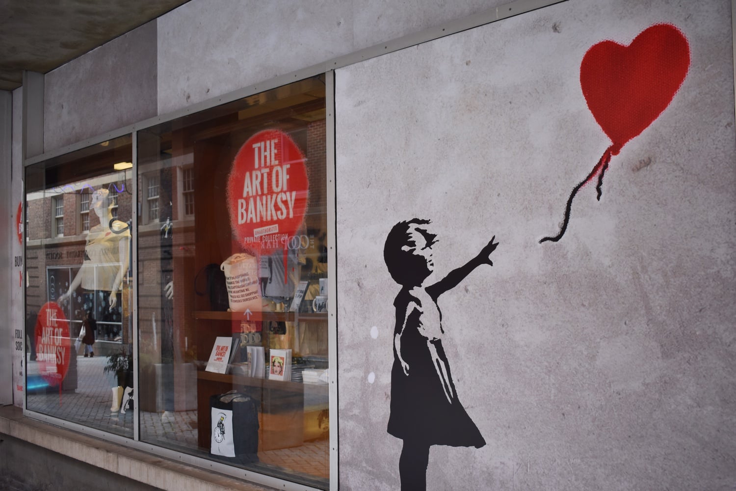 A private exhibit in the Square features the art of Banksy, a famous anonymous artist from Bristol, England.