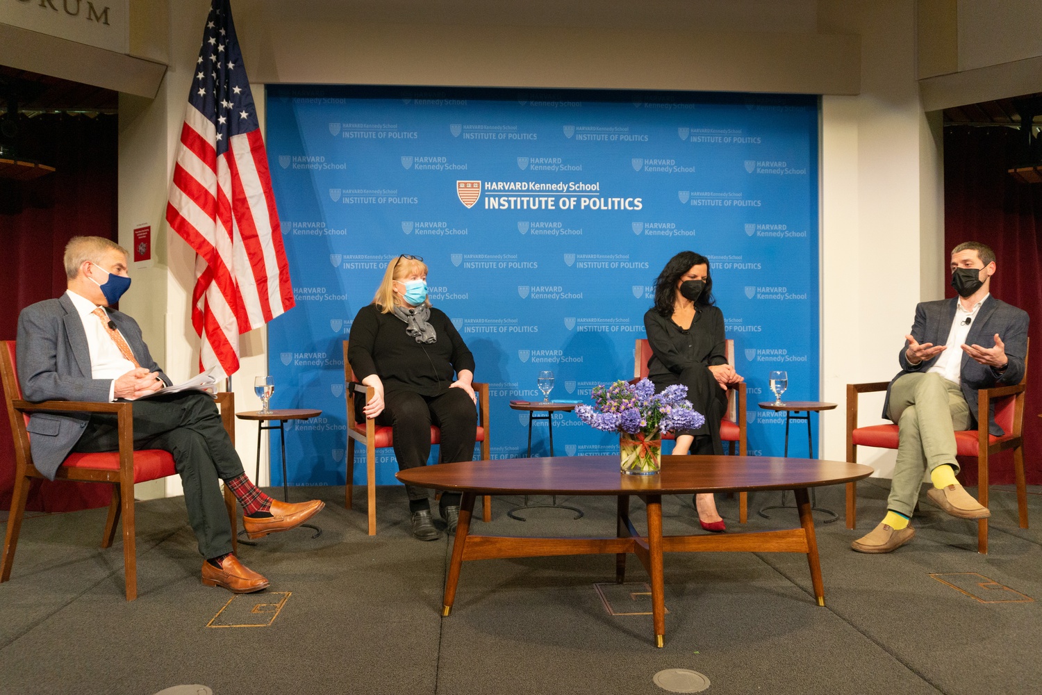 Professor Juliette Kayyem, Dr. Michael J. Mina, and Helen Branswell spoke at an IOP Forum moderated by Rick Berke.