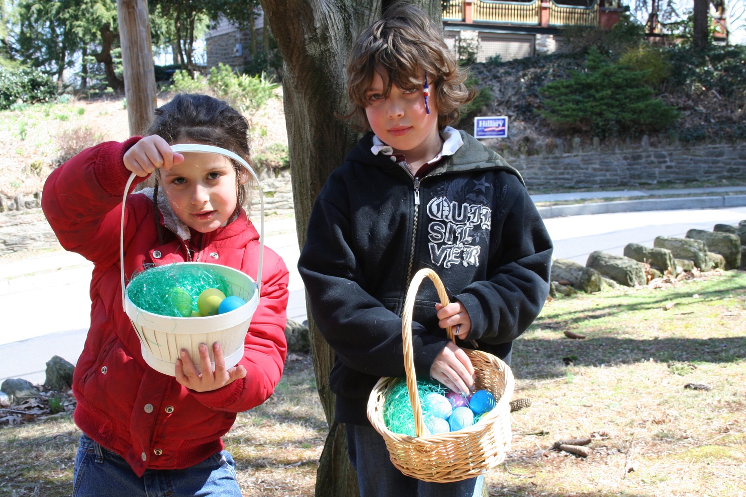 Maya and her brother on Easter in 2008.