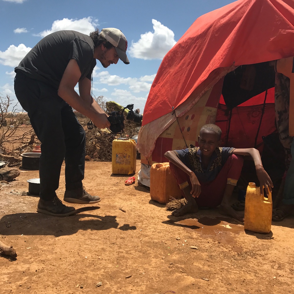 Brent Renaud films refugees at a UN refugee camp outside Baidoa, Somalia. Renaud was working on a project about the child soldiers of Al Shabaab, a terror group fighting for control of Somalia.