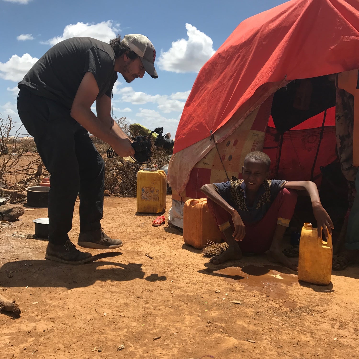 Brent Renaud films refugees at a UN refugee camp outside Baidoa, Somalia. Renaud was working on a project about the child soldiers of Al Shabaab, a terror group fighting for control of Somalia.