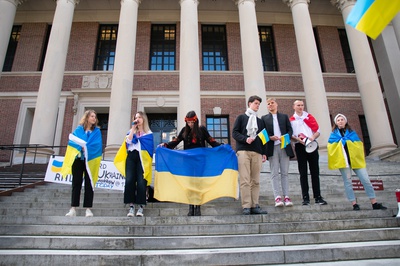 Cover image for One Month Into Invasion, Harvard Affiliates Rally for Ukraine, Affected Scholars