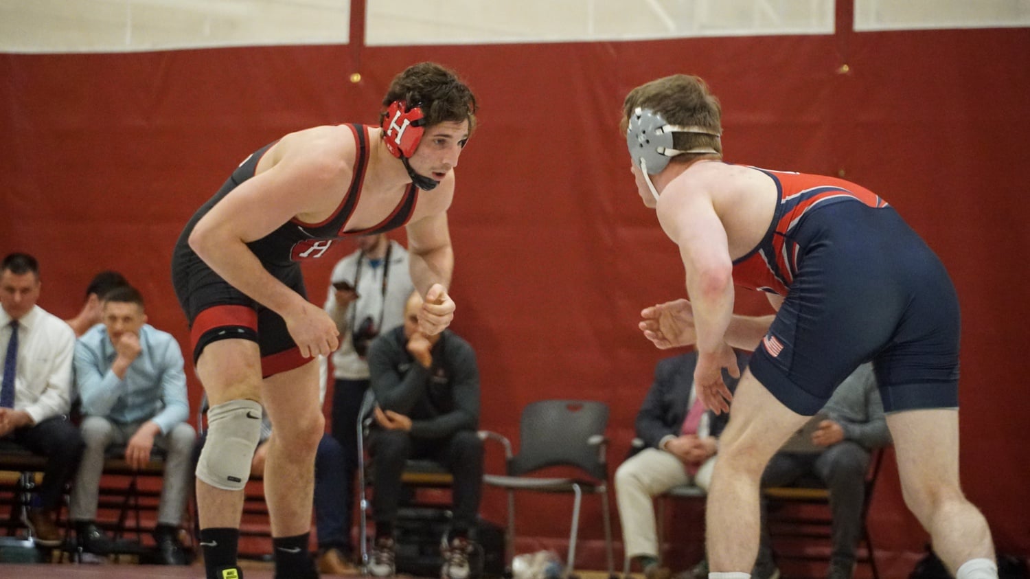 Then-first-year Philip Conigliaro wrestles against Brian Krawsowki in a match on Feb. 1, 2020. In 2020, Conigliaro took third place at the EIWA Championships. This year, during his sophomore campaign, he took first place at the EIWA Championships and was the No. 8 seed in the NCAA tournament.