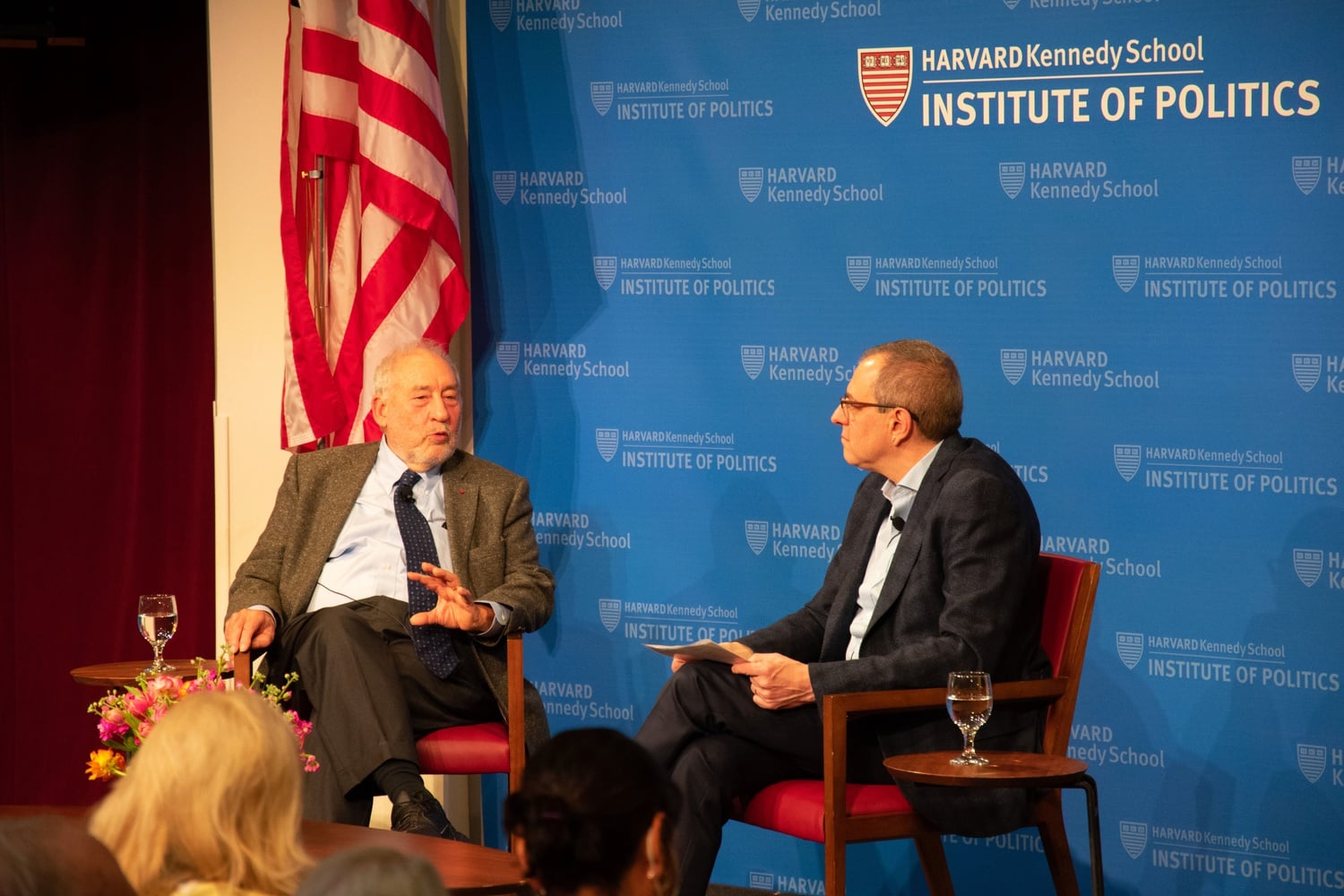 Joseph E. Stiglitz, the 2001 recipient of the Nobel Memorial Prize in Economic Sciences, spoke at the JFK Jr. Forum Monday evening.